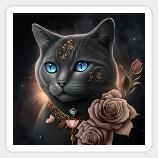 Black British Shorthair With Roses Sticker